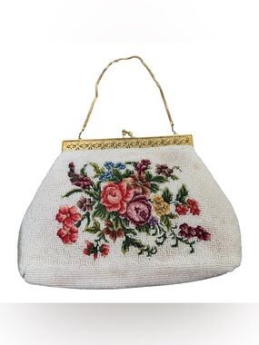 Vintage Petit Point/Micro Beaded Floral Evening Clutch